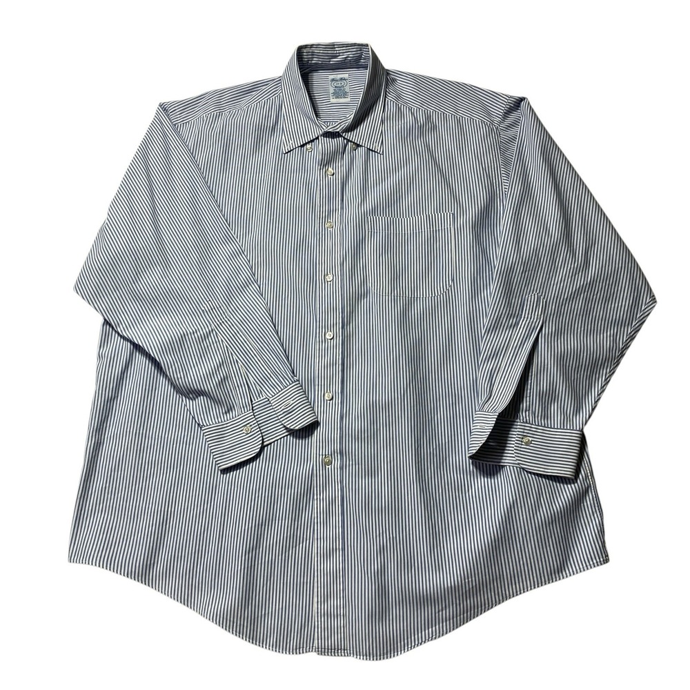 Brooks Brothers Makers Shirt Mens 17-3 Button Up Blue White Stripe‎ All Cotton